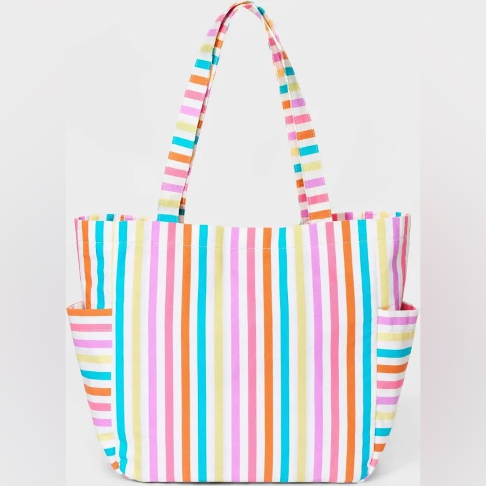 NEW Cat & Jack Multi-Colored Striped Canvas Beach Bag Tote